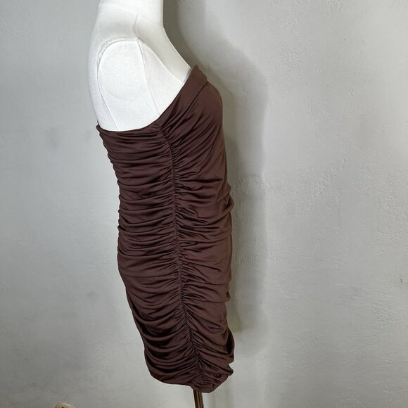 Lulus Exemplary Charm Brown Strapless Ruched Bodycon Mini Dress Size Large NEW - Picture 6 of 9